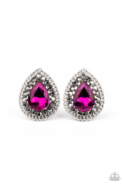 Paparazzi Debutante Debut - Pink Rhinestone Earrings