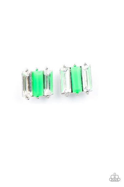 Paparazzi Starlet Shimmer Earrings with Green emerald-cut stone (for Little Girls)