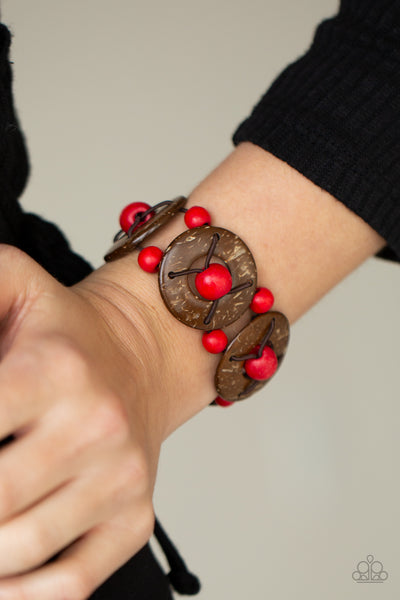 Paparazzi Island Adventure - Red and Brown Wooden Bracelet