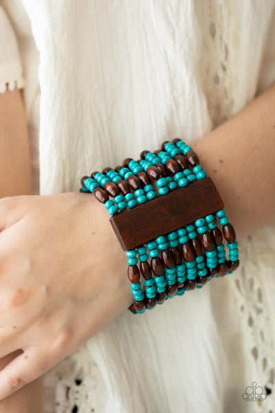 Paparazzi Tropical Takeover - Blue and Brown Wood Bracelet