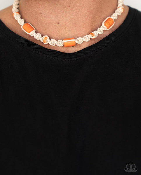 Explorer Exclusive - Orange - Paparazzi unisex necklace with taupe macrame and orange beads - TheSavvyShoppersJewelryStore