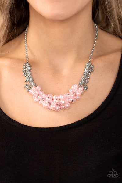 Bonus Points - Pink - Paparazzi necklace with pink pearls and silver beads - TheSavvyShoppersJewelryStore