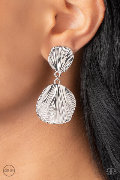 Metro Mermaid - Silver - Paparazzi silver clip-on earrings - TheSavvyShoppersJewelryStore