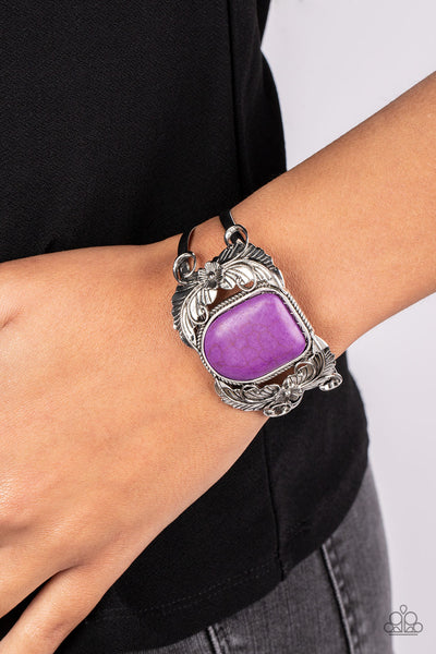 Dune Garden - Purple Paparazzi Cuff Bracelet with a beautiful floral design in silver - TheSavvyShoppersJewelryStore
