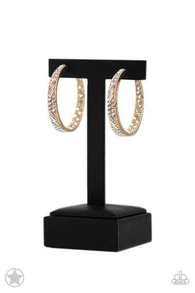 GLITZY by Association - Gold - Paparazzi gold and rhinestone hoop earrings - TheSavvyShoppersJewelryStore