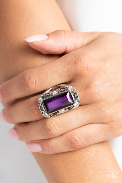 Radiant Rhinestones - Purple - Paparazzi ring with oversized emerald-cut purple gemstone - TheSavvyShoppersJewelryStore