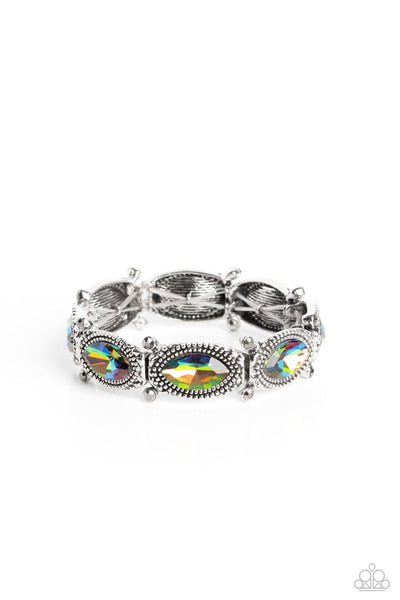 Dancing Diva - Multi - Paparazzi stretchy bracelet with oil spill gemstones outlined in silver - TheSavvyShoppersJewelryStore