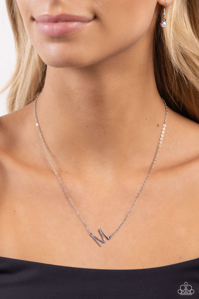 INITIALLY Yours - M - Multi - Paparazzi necklace with letter M covered with iridescent rhinestones - TheSavvyShoppersJewelryStore
