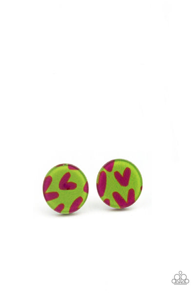 Paparazzi Starlet Shimmer Patterned Pink and Green Earrings (for Little Girls)