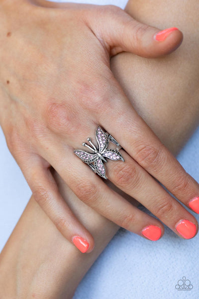 Blinged Out Butterfly - Pink - Paparazzi Butterfly Ring - TheSavvyShoppersJewelryStore