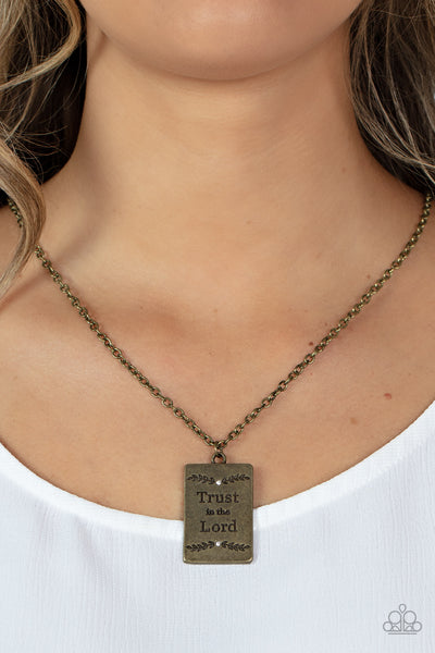 All About Trust - Brass - Paparazzi brass necklace inscribed with "Trust in the Lord" - TheSavvyShoppersJewelryStore