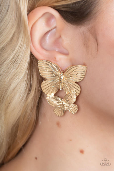 Blushing Butterflies - Gold - Paparazzi Earrings - TheSavvyShoppersJewelryStore