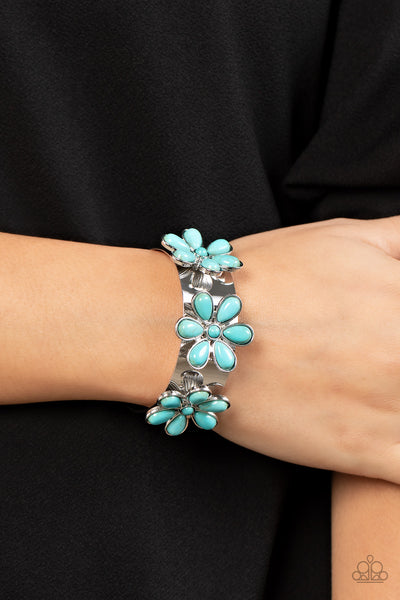 Paparazzi Desert Flower Patch - Blue Turquoise Cuff Bracelet