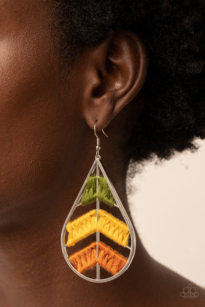 Nice Threads - Multi - Paparazzi Teardrop shaped Earrings with Green, Yellow and Brown - TheSavvyShoppersJewelryStore