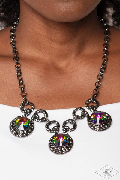 Hypnotized - Multi - Paparazzi necklace with oil spill gemstones and gunmetal finish - TheSavvyShoppersJewelryStore