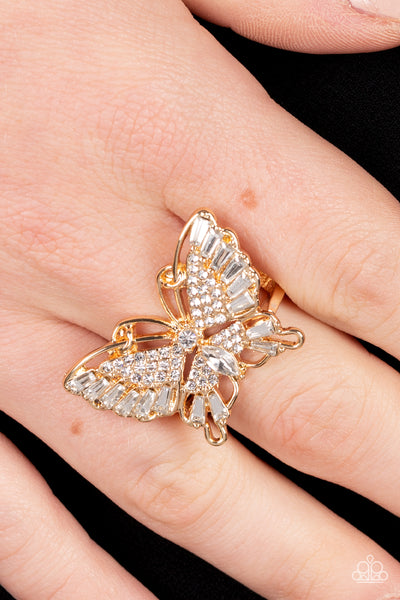 Fearless Flutter - Gold - Paparazzi Butterfly Ring - TheSavvyShoppersJewelryStore