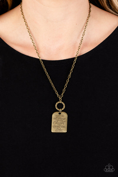 Persevering Philippians - Brass - Paparazzi brass necklace inscribed with "I can do all things through Christ who strengthens me" - TheSavvyShoppersJewelryStore
