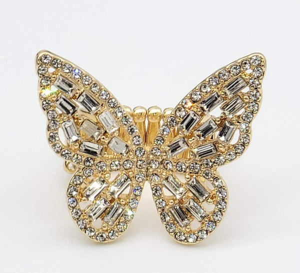 Flauntable Flutter - Paparazzi Gold Butterfly ring with rhinestones - TheSavvyShoppersJewelryStore