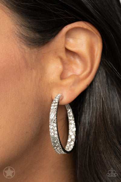 Paparazzi GLITZY By Association -Silver Rhinestone Hoop Earrings