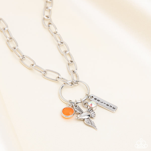 Paparazzi Inspired Songbird - Orange Necklace inscribed with "Believe"