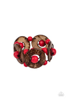 Paparazzi Island Adventure - Red and Brown Wooden Bracelet