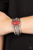 Mojave Mecca - Red - Paparazzi silver cuff bracelet with red center stone - TheSavvyShoppersJewelryStore