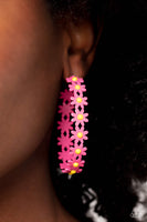 Daisy Disposition - Pink - Paparazzi pink hoop earrings with yellow floral blooms - TheSavvyShoppersJewelryStore