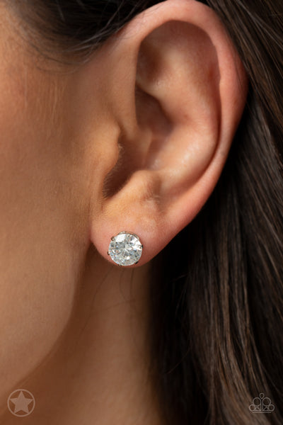 Paparazzi Just In TIMELESS - White Rhinestone Solitaire Earrings