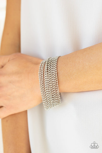 Paparazzi I Woke Up Like This - White Silver and Rhinestone Bracelet