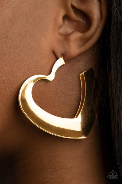 Heart Racing Radiance - Gold - Paparazzi Heart Hoop Earrings - TheSavvyShoppersJewelryStore