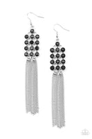 Paparazzi Tasteful Tassel - Black Rhinestone Earrings