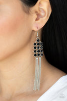 Paparazzi Tasteful Tassel - Black Rhinestone Earrings