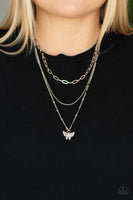 Paparazzi Bountiful Butterflies - White Silver Necklace with Butterfly Charm