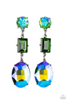 Paparazzi Extra Envious - Green Multi-colored Earrings