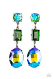 Paparazzi Extra Envious - Green Multi-colored Earrings