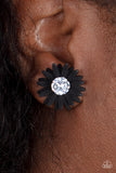 Paparazzi Sunshiny DAIS-y - Black and Rhinestone Earrings