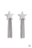 Paparazzi Superstar Solo - White Silver Earrings