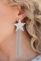 Superstar Solo - White - Paparazzi silver earrings with star encrusted with rhinestones - TheSavvyShoppersJewelryStore