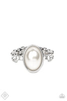 Paparazzi One Day at a SHOWTIME - White Pearl and Rhinestone Ring