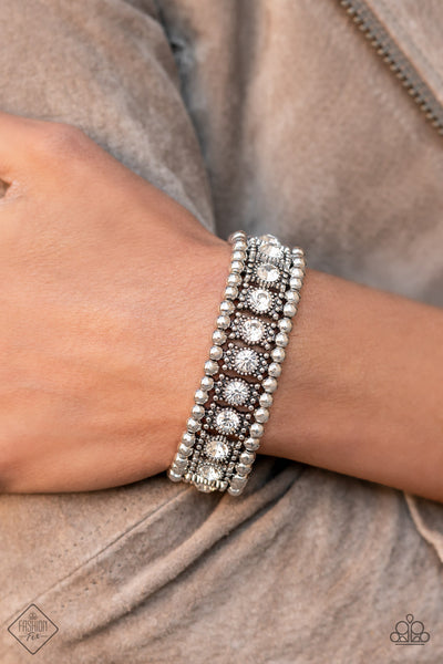 Paparazzi Ritzy Reboot - White Rhinestone and Silver Bracelet