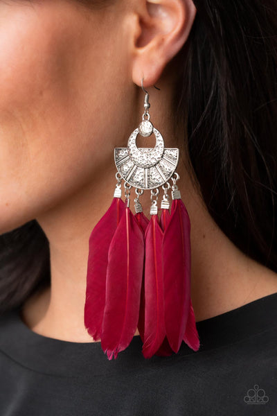 Plume Paradise - Red - Paparazzi Feather Earrings - TheSavvyShoppersJewelryStore