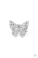 Paparazzi Bright-Eyed Butterfly - White Rhinestone Butterfly Ring