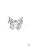 Paparazzi Bright-Eyed Butterfly - White Rhinestone Butterfly Ring