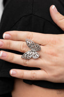 Paparazzi Bright-Eyed Butterfly - White Rhinestone Butterfly Ring