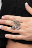 Paparazzi Bright-Eyed Butterfly - White Rhinestone Butterfly Ring