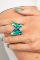 Fluorescent Flutter - Green - Paparazzi Butterfly Ring - TheSavvyShoppersJewelryStore