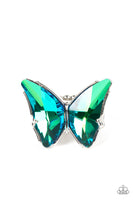 Paparazzi Fluorescent Flutter - Green Butterfly Gemstone Ring