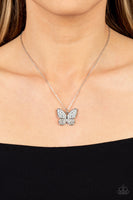 Flutter Forte - White - Paparazzi Rhinestone Buterfly Necklace - TheSavvyShoppersJewelryStore