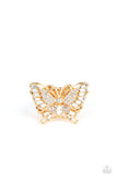 Paparazzi Fearless Flutter - Gold Rhinestone Butterfly Ring