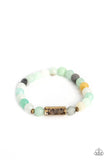 Paparazzi Serene Season - Blue Bracelet inscribed with "peace" on a Brass bar